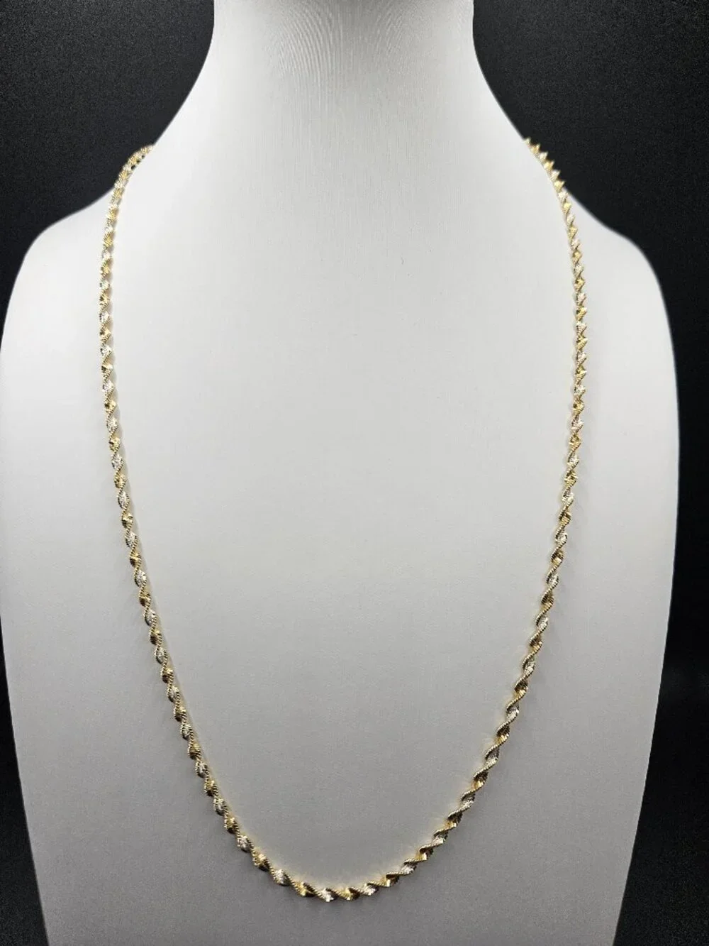 925 STERLING SILVER TRI-COLOR TWISTED ROPE NECKLACE 24 INCH 2.4MM 7.3G
